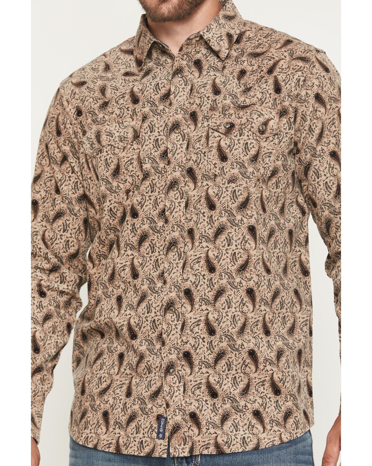 Image #3 - Moonshine Spirit&reg; Men's Pappy Paisley Corduroy Long Sleeve Snap Western Shirt, Tan, hi-res