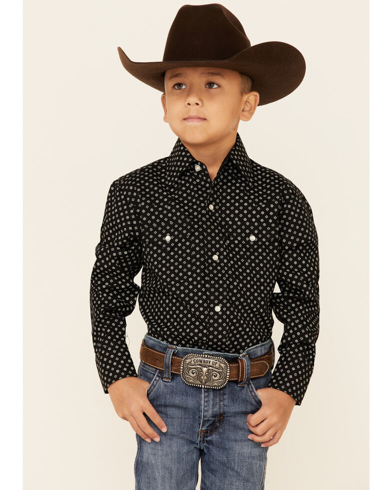 Ely Walker Boys' Assorted Bandana Geo Print Long Sleeve Snap Western Shirt , Black, hi-res
