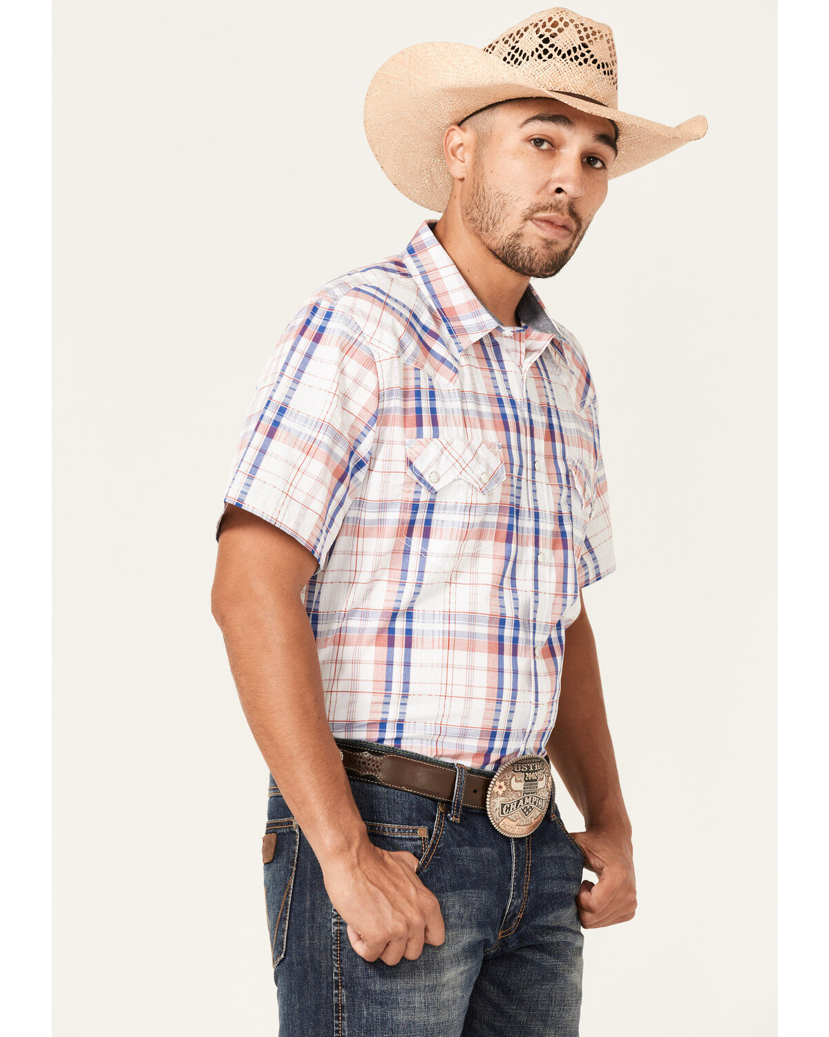 Image #2 - Cody James Men's Woodson Large Plaid Print Short Sleeve Snap Western Shirt, White, hi-res