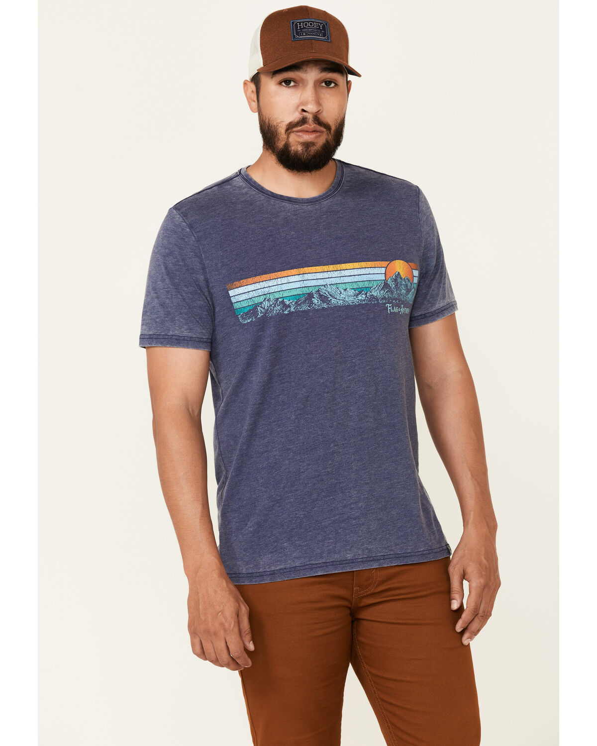 Image #1 - Flag & Anthem Men's Mountain Panorama Sunset Graphic Burnout Short Sleeve T-Shirt, Navy, hi-res