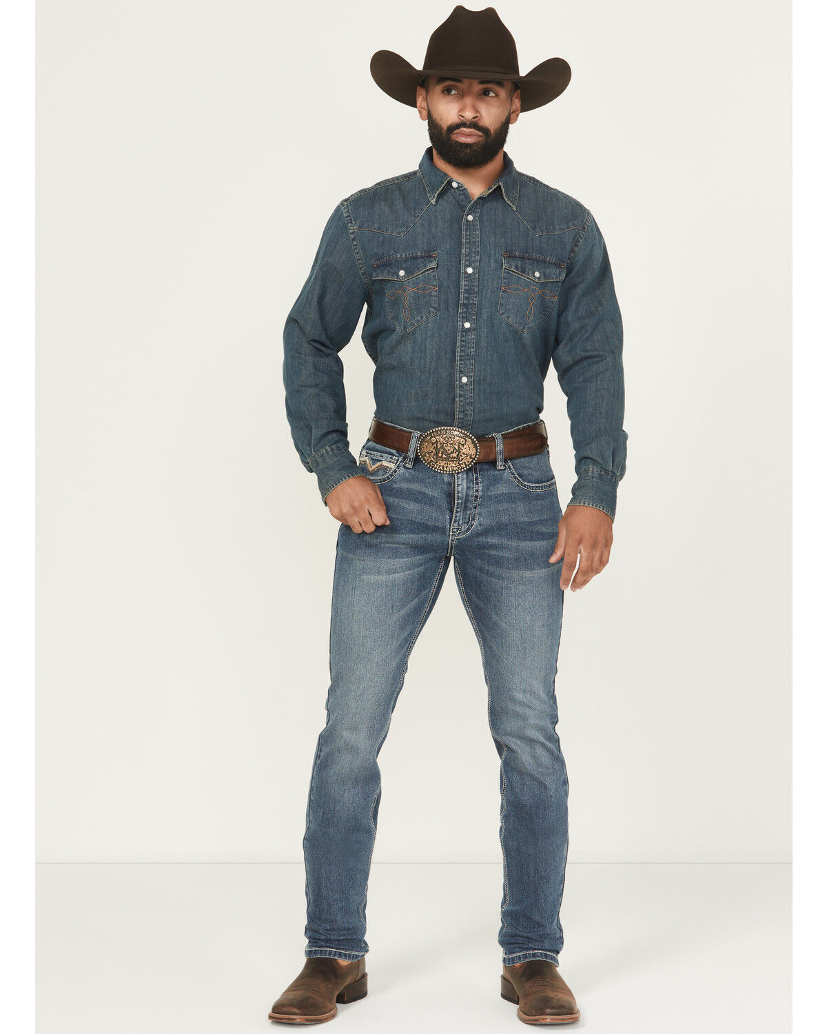 Image #1 - Rock & Roll Denim Men's Medium Wash Skinny Stretch Denim Jeans, Medium Wash, hi-res