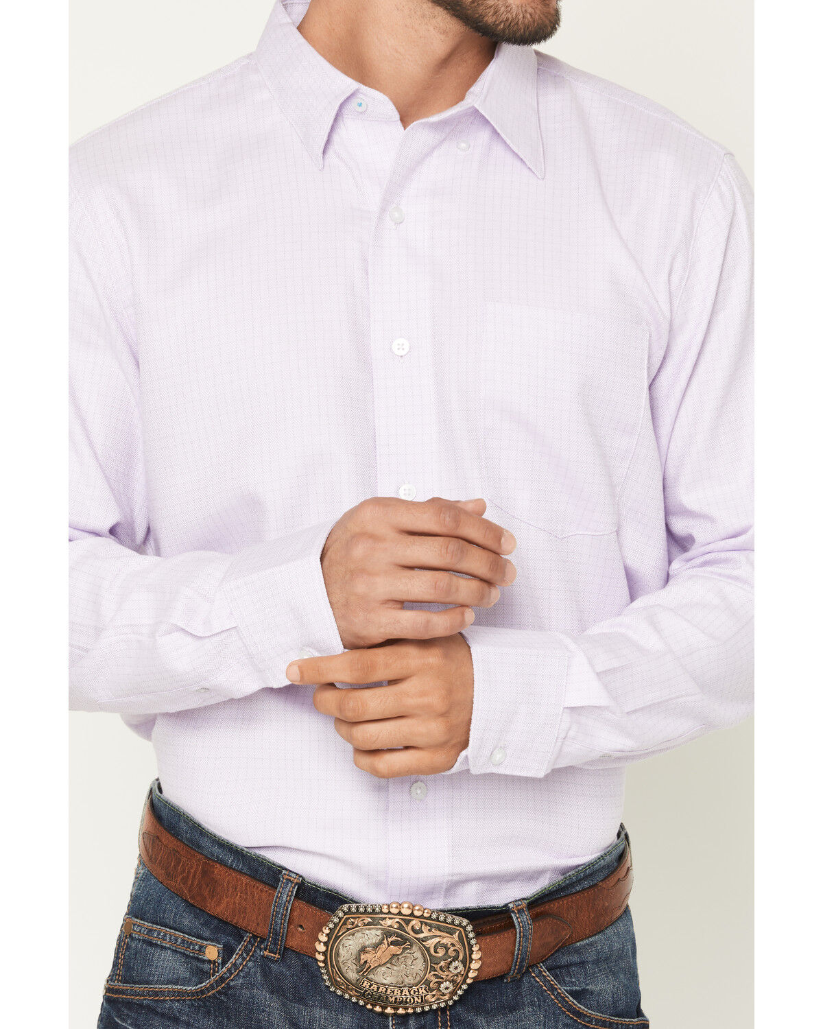 Image #3 - Wrangler X Cody Johnson Men's Geo Print Long Sleeve Button-Down Western Shirt, Light Purple, hi-res