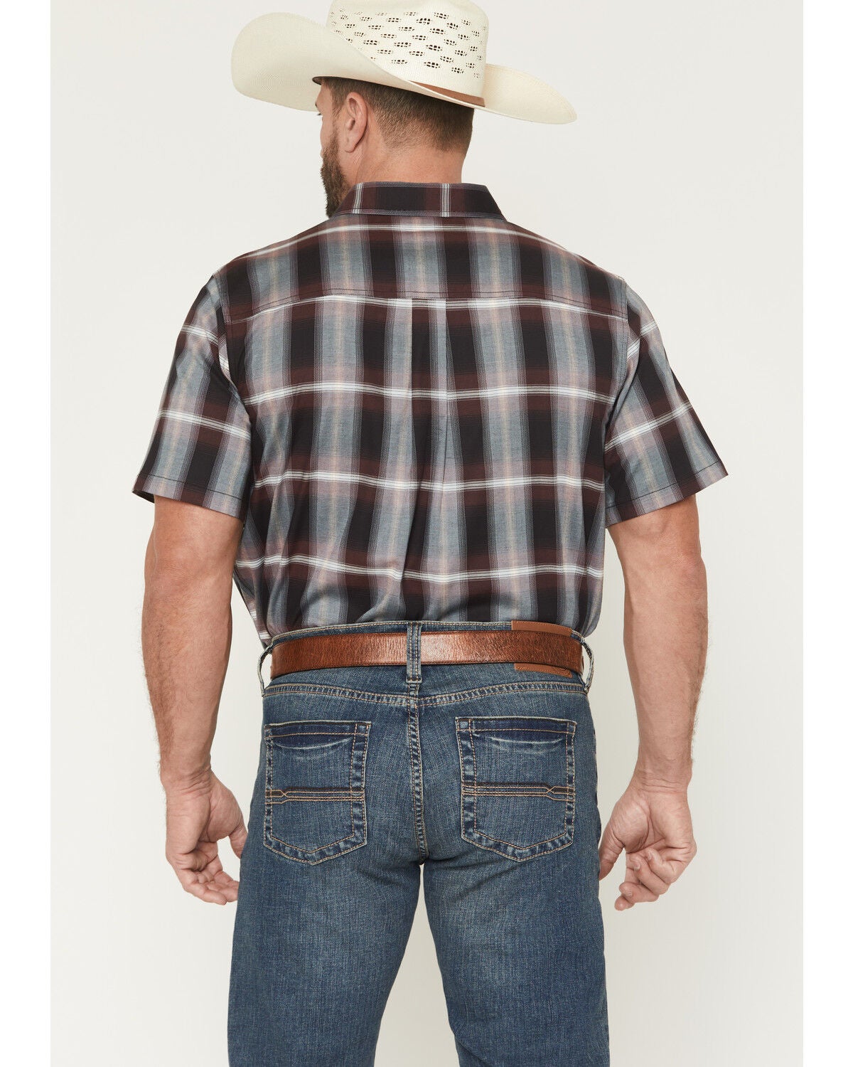 Image #4 - Cody James Men's Bowen Plaid Print Short Sleeve Button-Down Stretch Western Shirt, Purple, hi-res