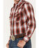 Image #3 - Ely Walker Men's Plaid Print Long Sleeve Pearl Snap Western Shirt, Burgundy, hi-res