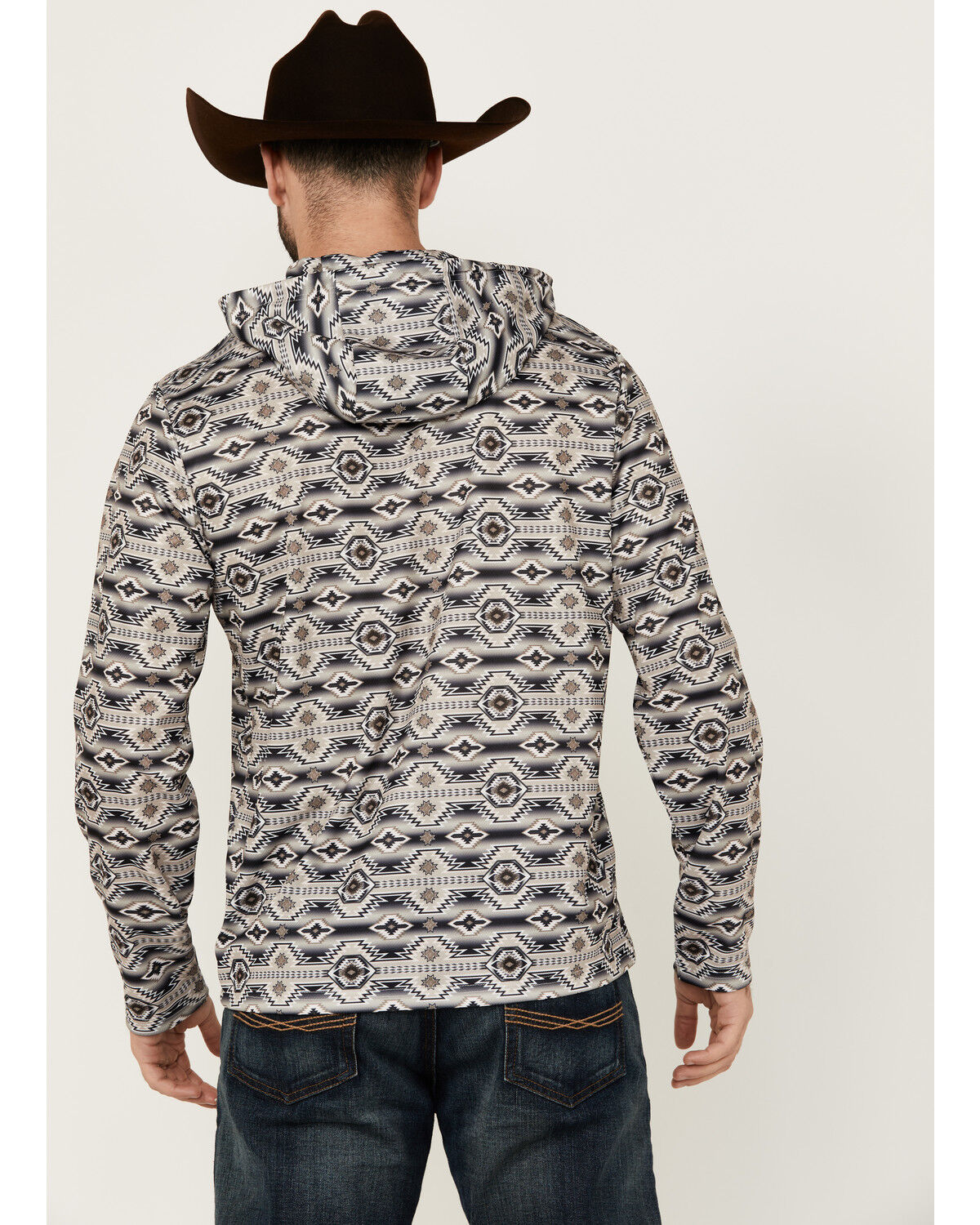 Image #4 - Rock & Roll Denim Men's Southwestern Print Hooded Sweatshirt, Dark Brown, hi-res
