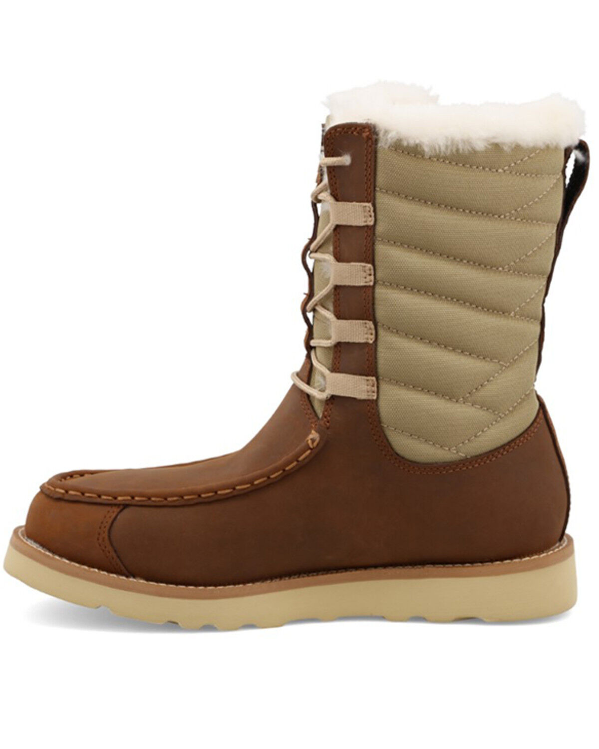 Image #3 - Twisted X Women's Oiled Saddle Lace-Up Shearling Lined Wedge Sole Boots - Moc Toe, Brown, hi-res