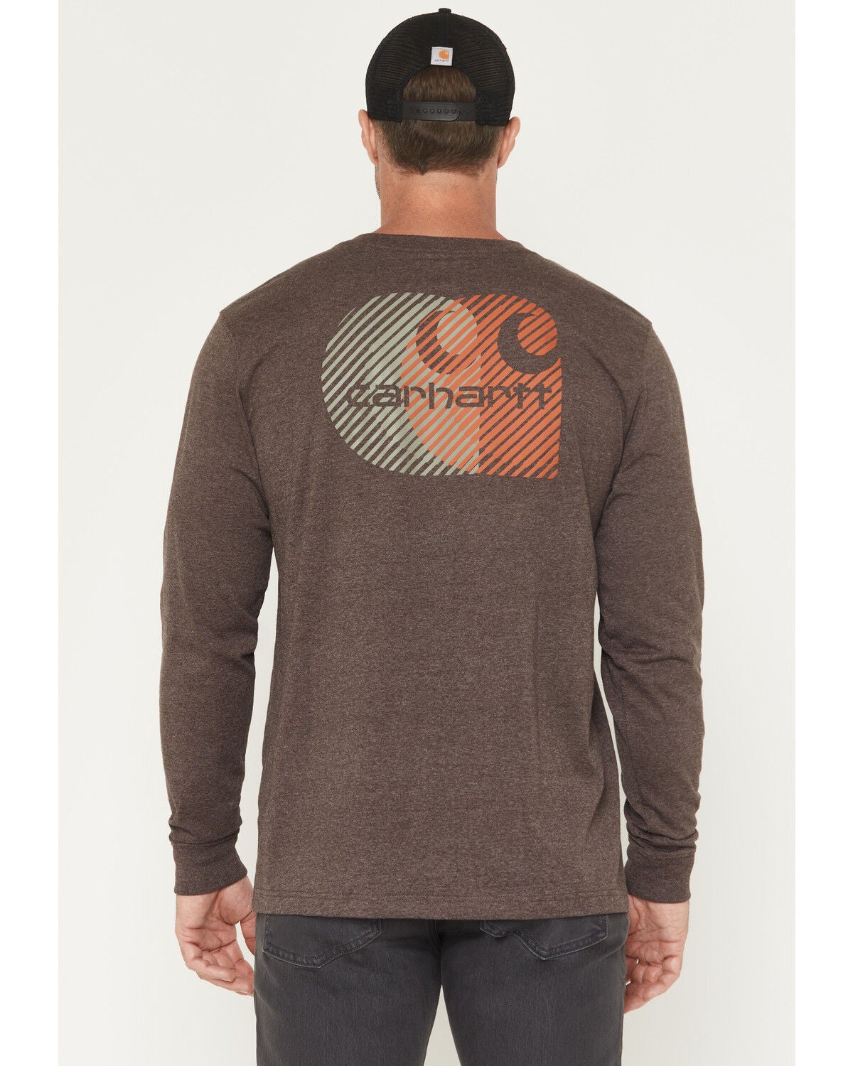 Carhartt Men's Relaxed Fit Heavyweight Long Sleeve Pocket Graphic Work Shirt, Dark Brown, hi-res