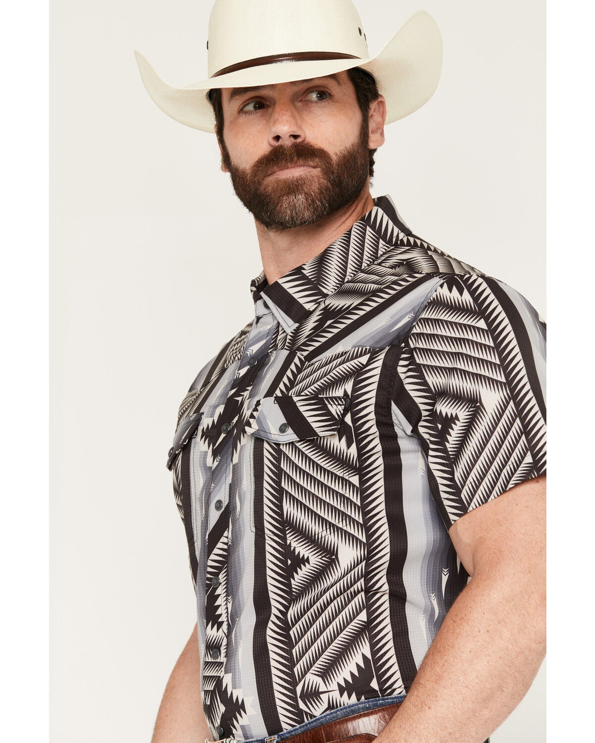 Image #2 - Rock & Roll Denim Men's TEK Southwestern Striped Short Sleeve Snap Performance Western Shirt, Black, hi-res