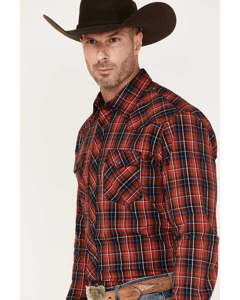 Image #2 - Wrangler Men's Plaid Print Long Sleeve Snap Western Shirt, Red, hi-res