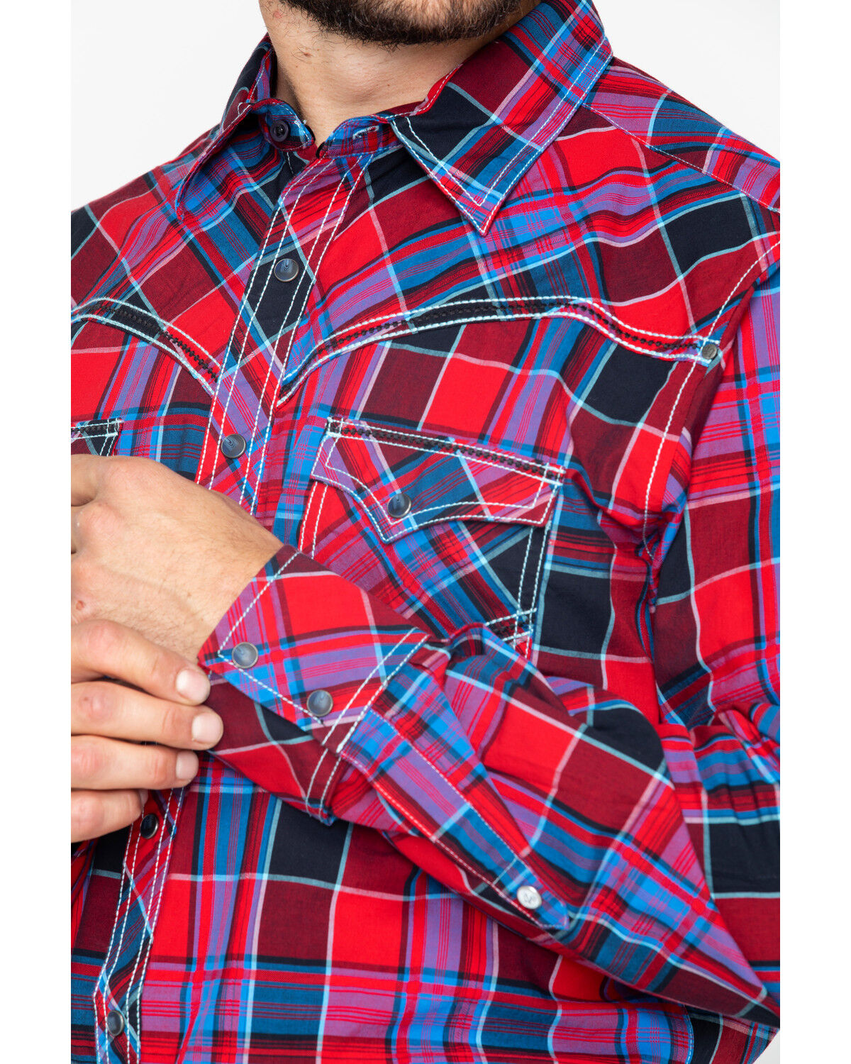 Image #4 - Rock 47 by Wrangler Men's Classic Large Plaid Print Long Sleeve Snap Western Shirt, , hi-res