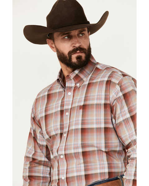 Image #2 - Cinch Men's Plaid Print Long Sleeve Button-Down Western Shirt, Red, hi-res
