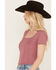 Image #2 - Moa Moa Women's Ribbed Corset Style Short Sleeve Top, Mauve, hi-res