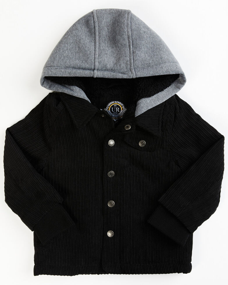 Urban Republic Toddler-Boys' Corduroy Faux Sherpa Lined Hooded Jacket, Black, hi-res