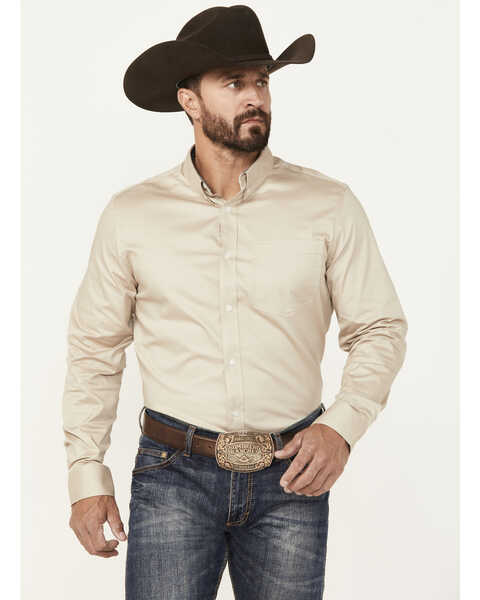 Image #1 - Cody James Men's Basic Twill Long Sleeve Button-Down Performance Western Shirt - Big, Tan, hi-res