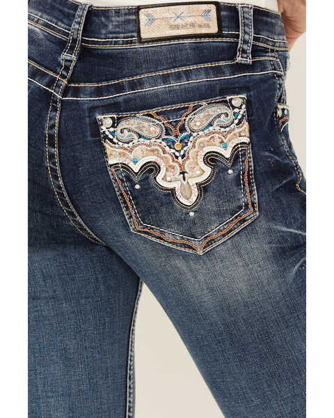 Image #2 - Grace in LA Women's Medium Wash Mid Rise Paisley Pocket Bootcut Jeans , Medium Wash, hi-res