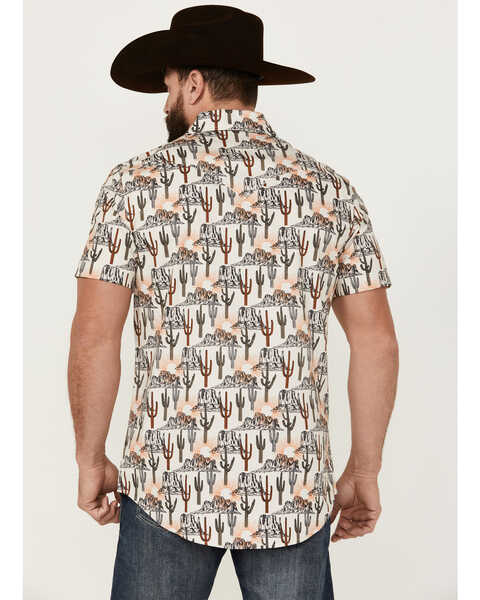 Image #4 - Rock & Roll Denim Men's Cactus Desert Print Short Sleeve Pearl Snap Stretch Western Shirt , Cream, hi-res