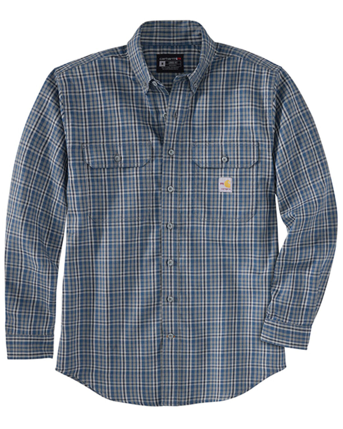 Image #1 - Carhartt Men's FR Force® Rugged Flex® Loose Fit Plaid Print Long Sleeve Button-Down Western Work Shirt, Navy, hi-res