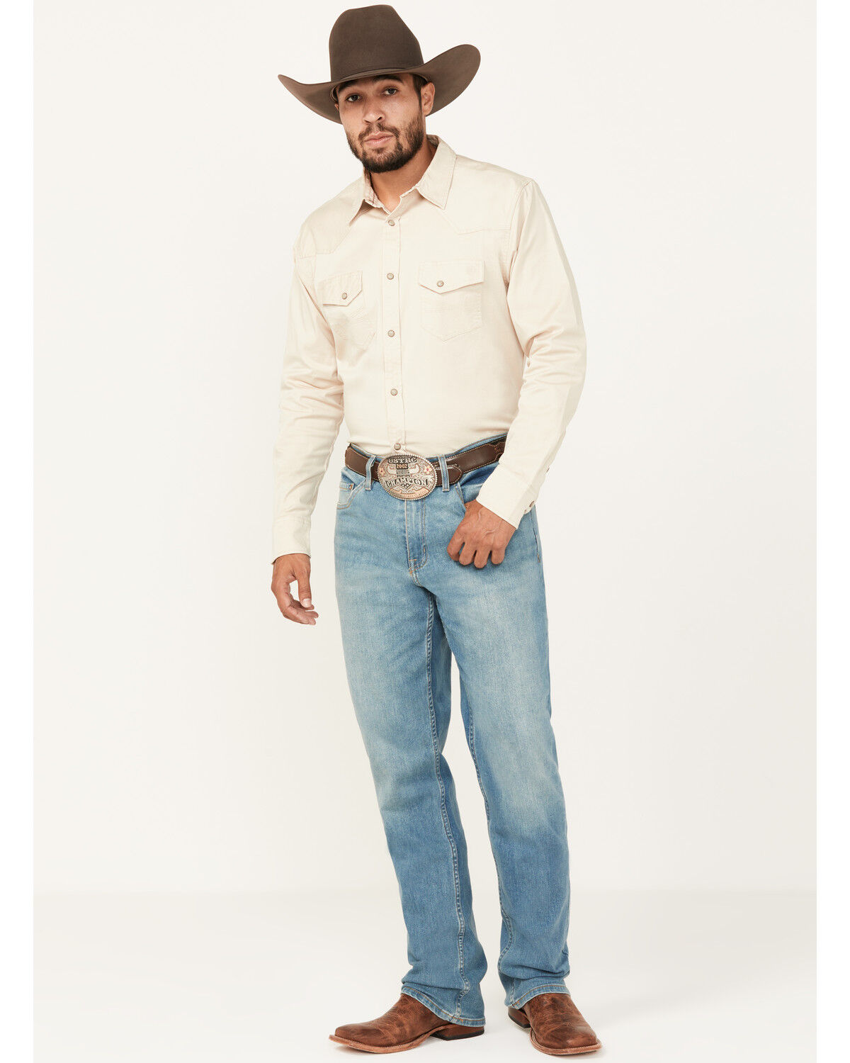Image #1 - DEVIL-DOG Dungarees Men's Beech Medium Wash Relaxed Bootcut Stretch Jeans, Medium Wash, hi-res