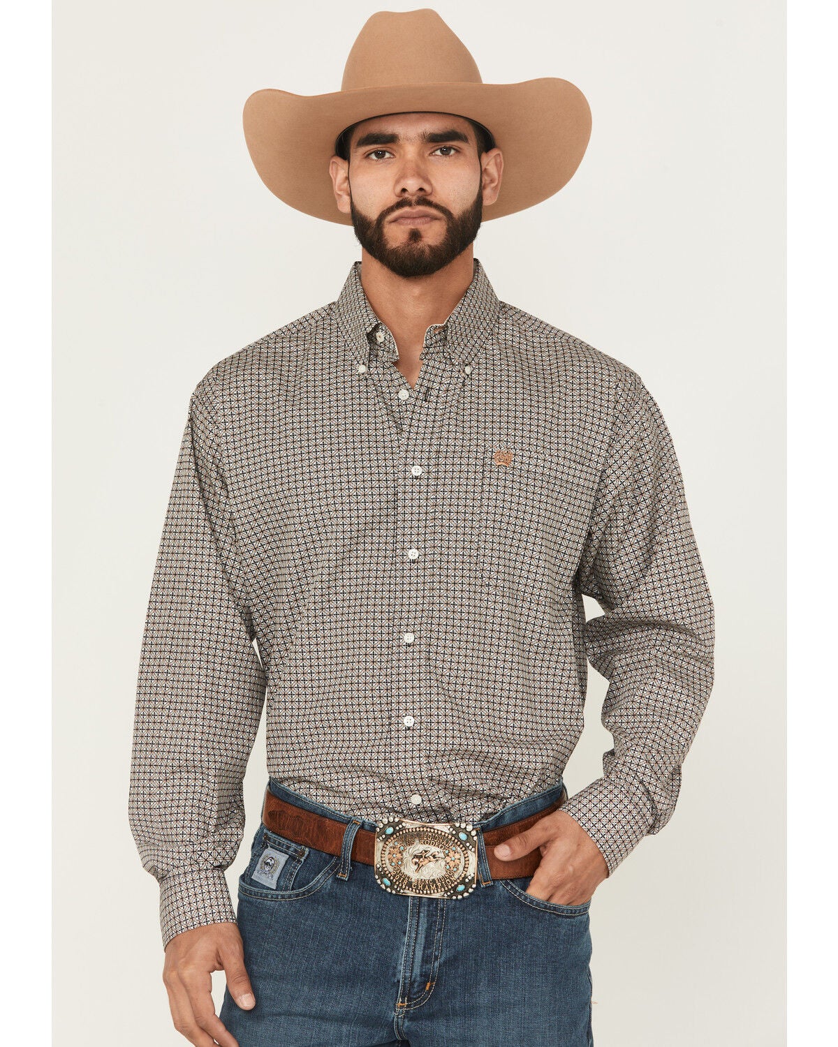 Cinch Men's Floral Geo Print Long Sleeve Button-Down Western Shirt, Multi, hi-res