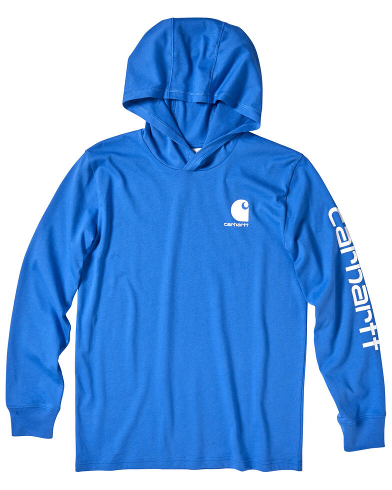 Carhartt Boys' 4-7 Blue Sleeve Logo Hooded Sweatshirt , Blue, hi-res