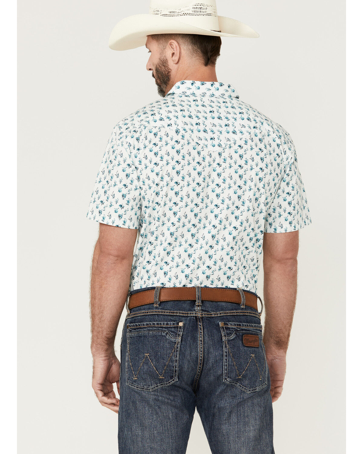 Image #4 - Moonshine Spirit Men's Blue Agave Floral Print Short Sleeve Snap Western Shirt, White, hi-res