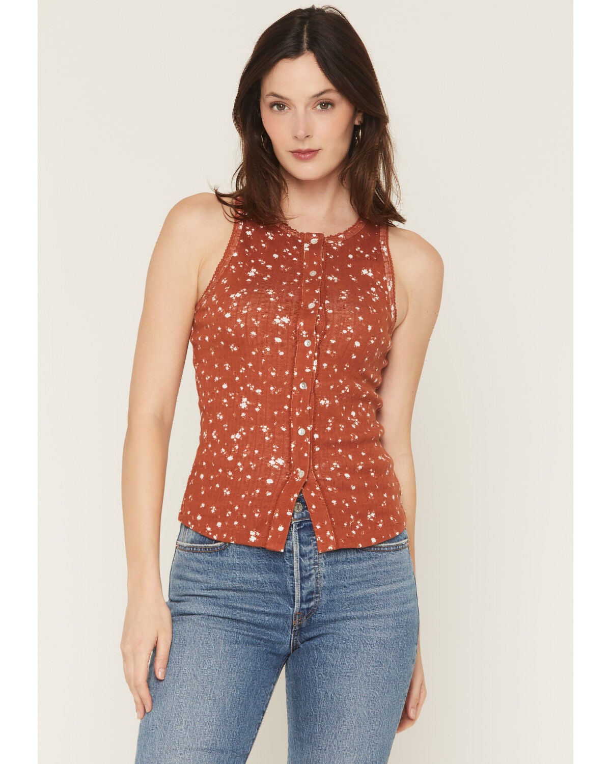 Blue Life Women's Evie Button-Up Pointelle Tank, Rust Copper, hi-res