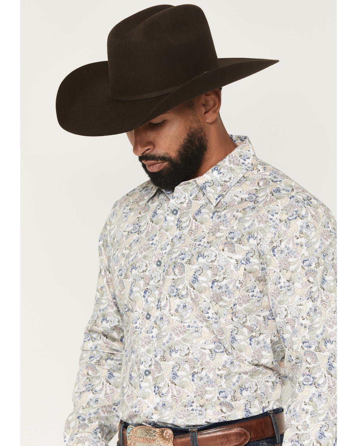 Image #2 - Gibson Trading Co Men's Wall Flower Paisley Print Long Sleeve Button-Down Western Shirt, White, hi-res