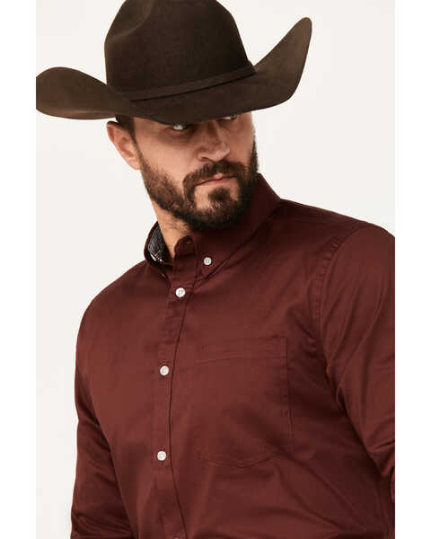 Cody James Men's Basic Twill Long Sleeve Button-Down Performance Western Shirt - Big, Wine, hi-res