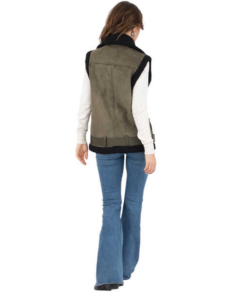 Image #5 - Frye Women's Belted Faux Shearling Vest , Olive, hi-res
