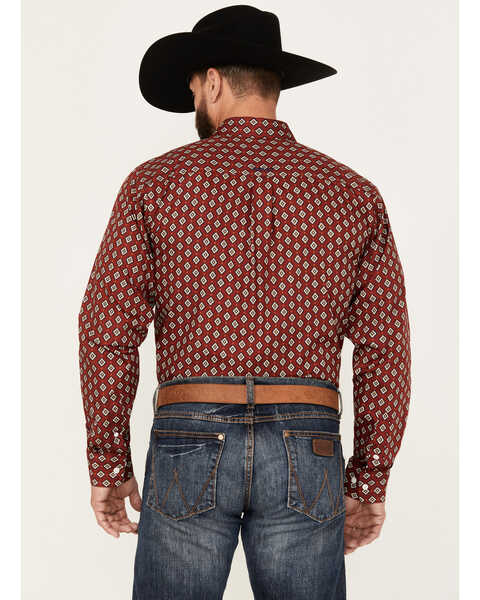 Ariat Men's Kyler Geo Long Sleeve Button-Down Western Shirt, Red, hi-res