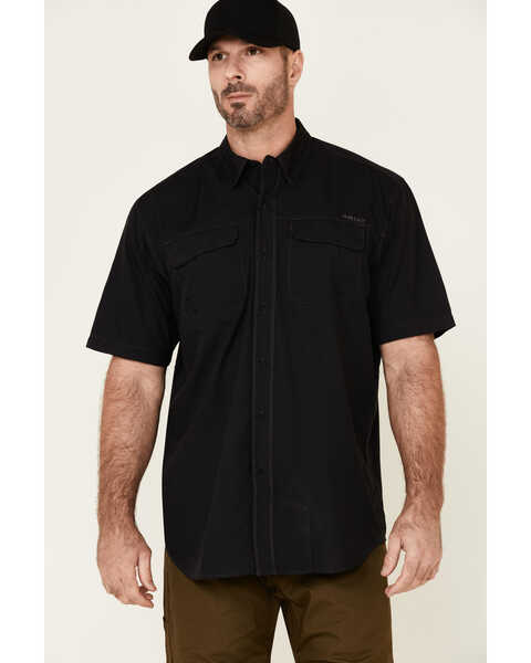 Image #1 - Ariat Men's Solid Black Ventek Outbound Short Sleeve Button-Down Western Shirt - Big, Black, hi-res