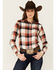 Image #1 - Hooey Women's Plaid Print Long Sleeve Pearl Snap Flannel Shirt, Orange, hi-res