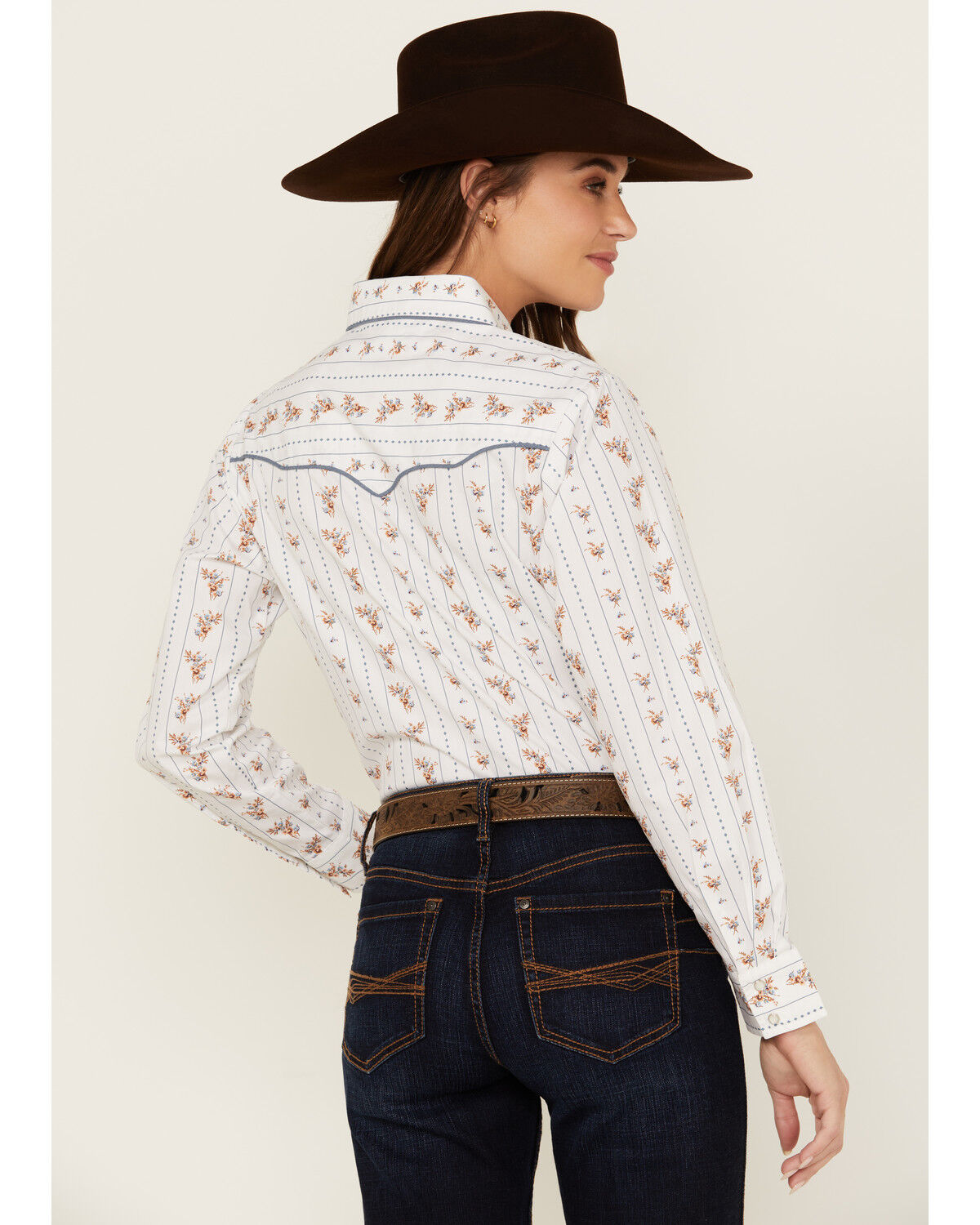 Image #4 - Cumberland Outfitters Floral Long Sleeve Pearl Snap Western Shirt, White, hi-res