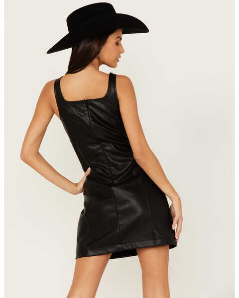 Image #4 - Rock & Roll Denim Women's Faux Leather Sleeveless Mini Dress, Black, hi-res