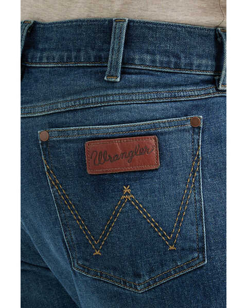Image #4 - Wrangler Retro Men's 77MWZ Lindel Dark Wash Slim Bootcut Stretch Denim Jeans, Dark Medium Wash, hi-res