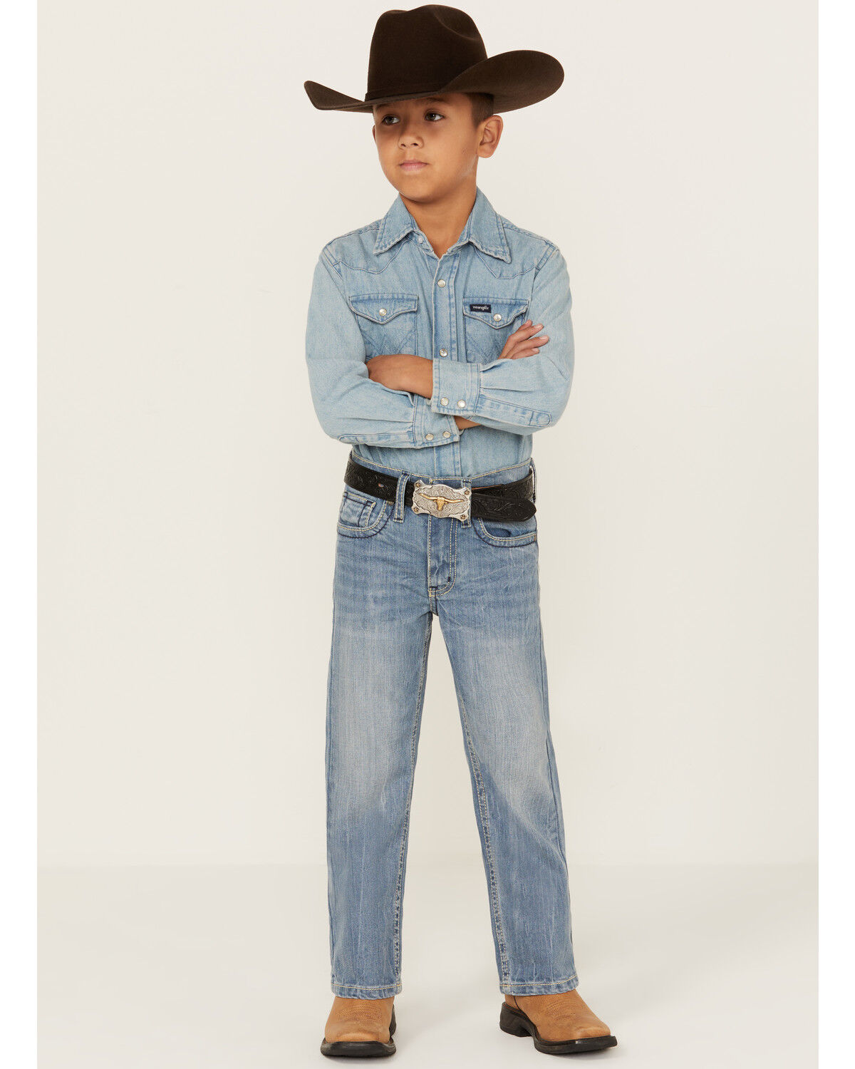 Image #1 - Cody James Little Boys' Cloverleaf Light Wash Slim Stretch Bootcut Jeans, Light Wash, hi-res