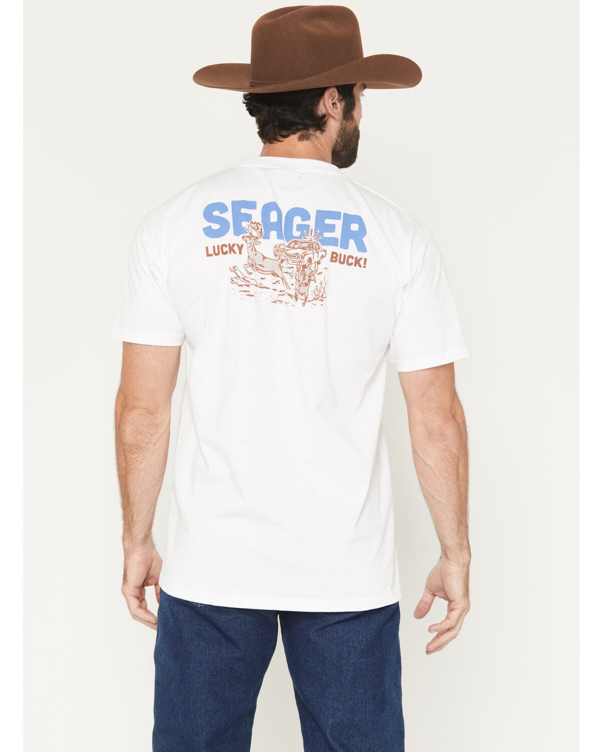 Seager Men's Lucky Buck Short Sleeve Graphic T-Shirt, White, hi-res