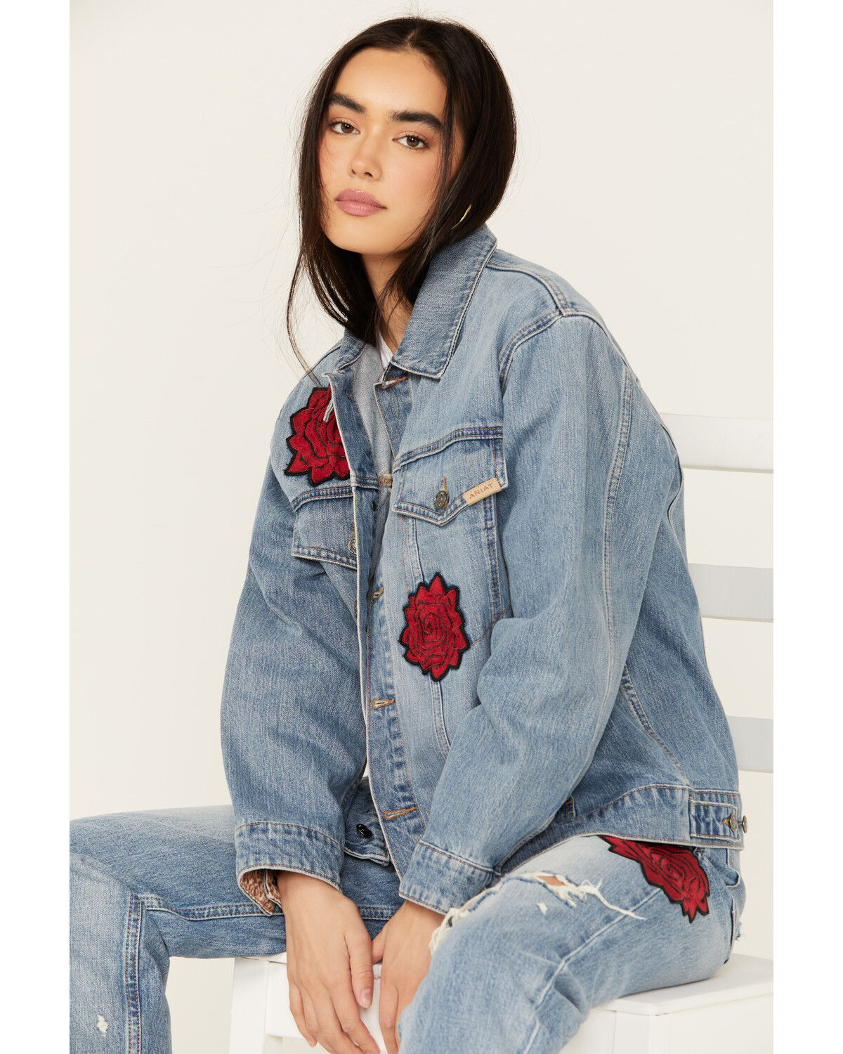 Image #1 - Ariat Women's Medium Wash Rodeo Quincy Denim Trucker Jacket, Medium Wash, hi-res