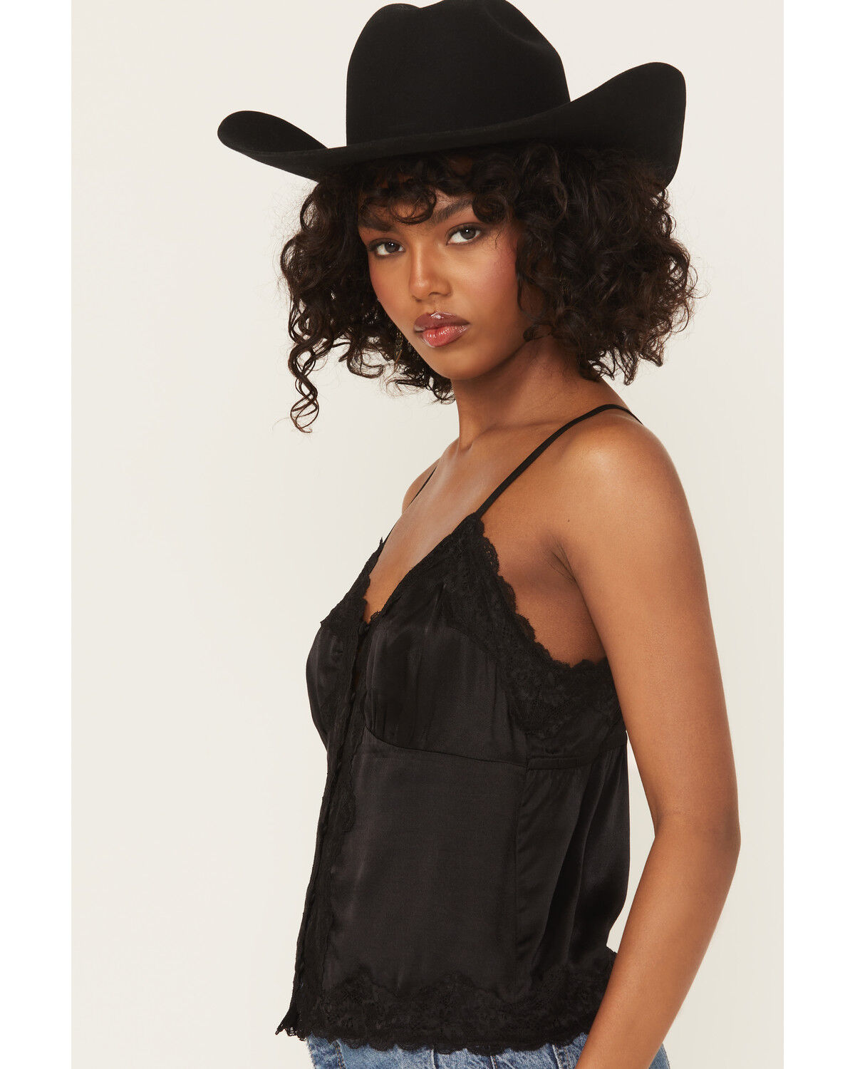 Image #2 - Shyanne Women's Lace Trim Satin Cami, Black, hi-res