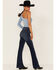 Sneak Peek Women's Split Front Bootcut Jeans, Blue, hi-res