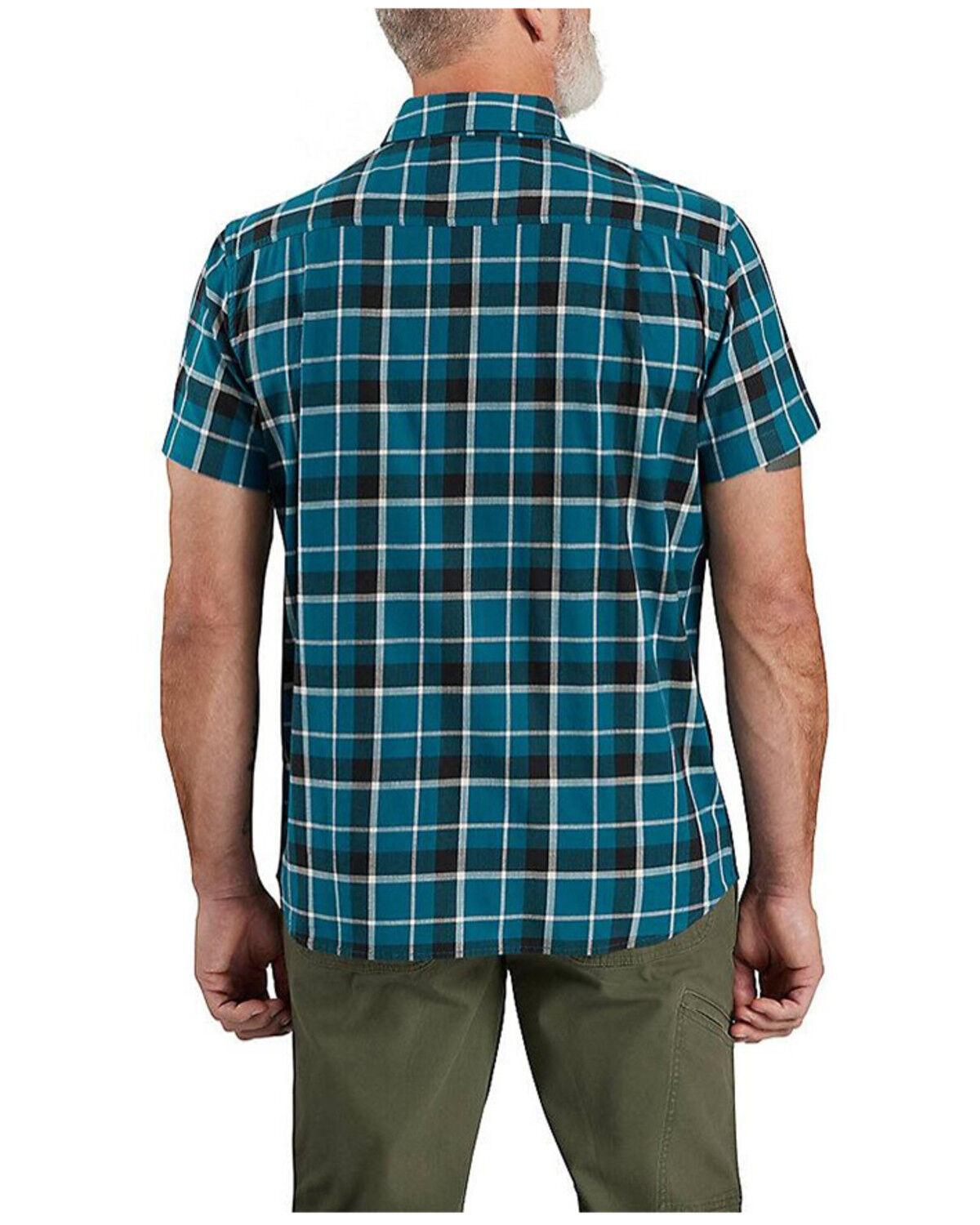Image #2 - Carhartt Men's Rugged Flex® Relaxed Fit Lightweight Plaid Print Short Sleeve Button-Down Stretch Work Shirt, Navy, hi-res