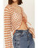Rock & Roll Denim Women's Crochet Tie Front Long Sleeve Top, Tan, hi-res