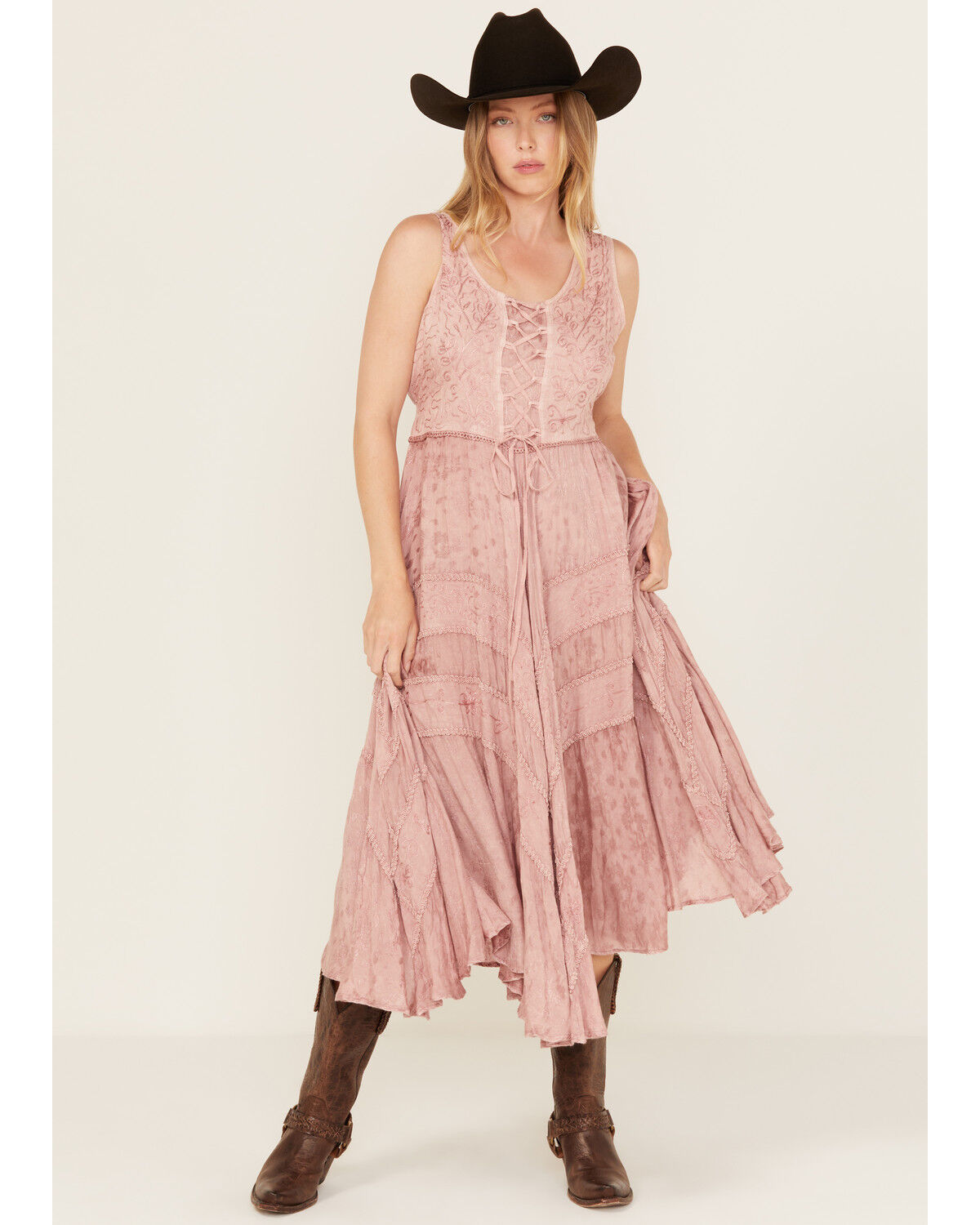 Image #2 - Scully Women's Lace-Up Jacquard Midi Dress, Mauve, hi-res