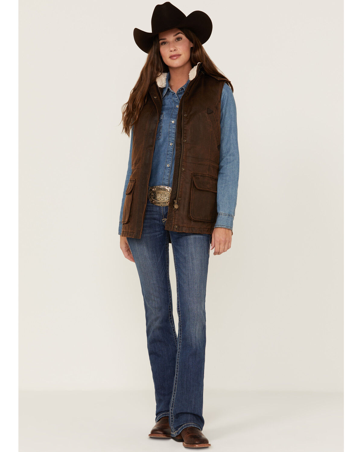 Image #4 - Outback Trading Co Women's Woodbury Sherpa-Lined Storm-Flap Vest, Brown, hi-res
