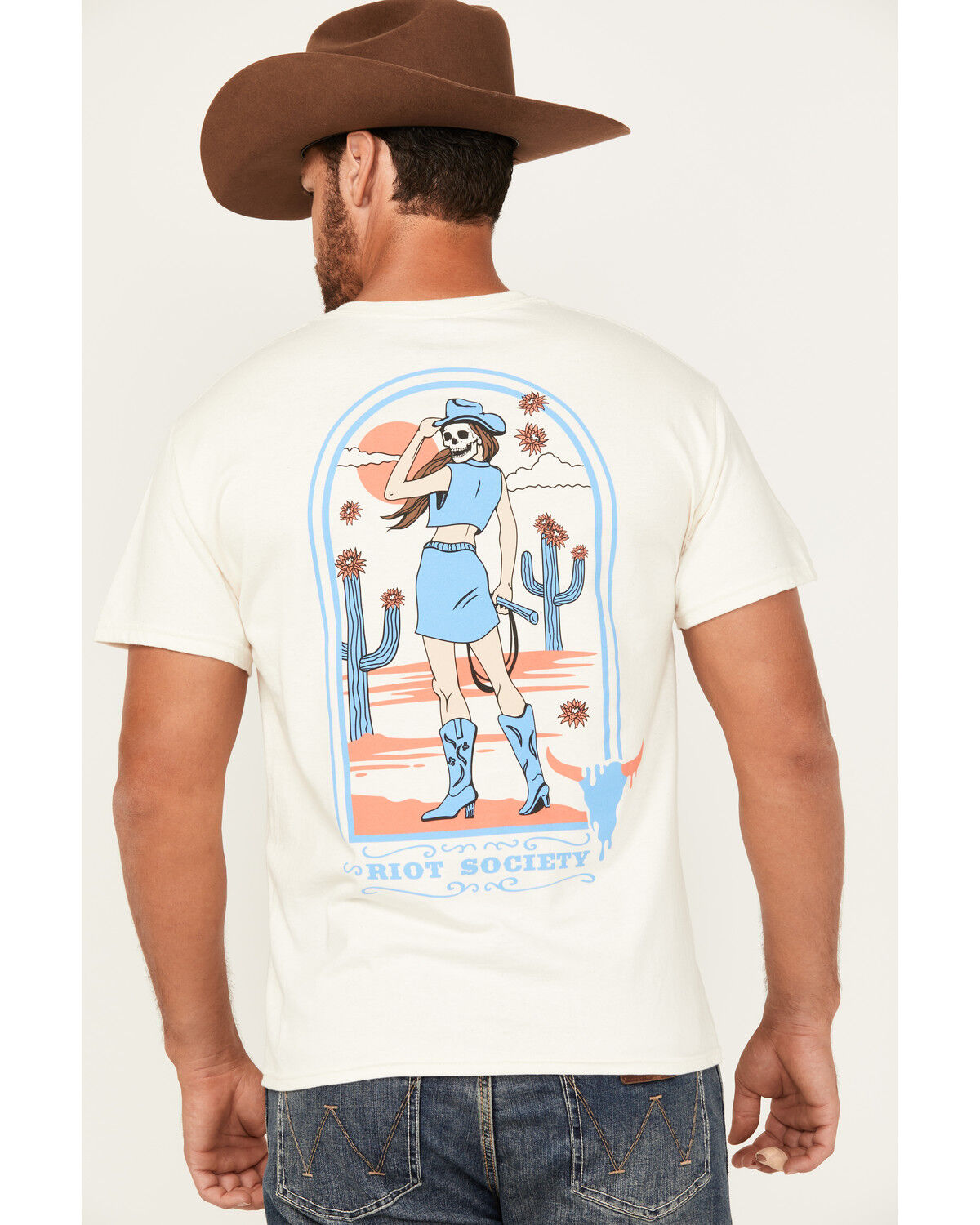 Image #1 - Riot Society Men's Boot Barn Exclusive Cowgirl Archway Short Sleeve Graphic T-Shirt, Tan, hi-res
