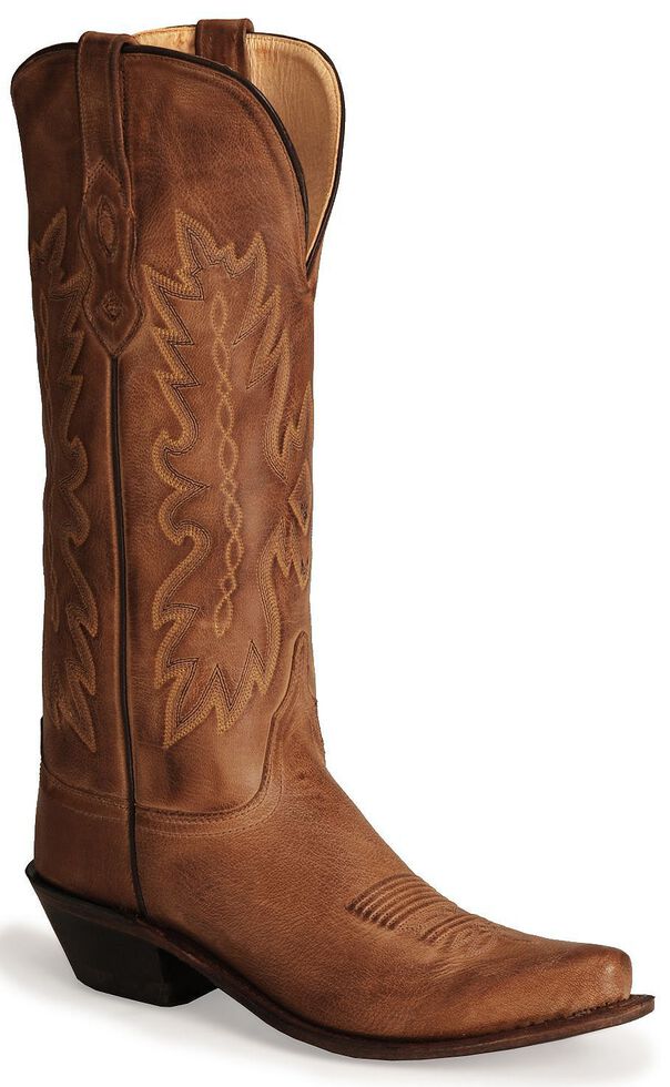 Old West Distressed Leather Cowgirl Boots - Snip Toe, Tan, hi-res
