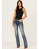 Image #3 - Miss Me Women's Medium Wash Embroidered 32" Bootcut Stretch Denim Jeans, Medium Wash, hi-res