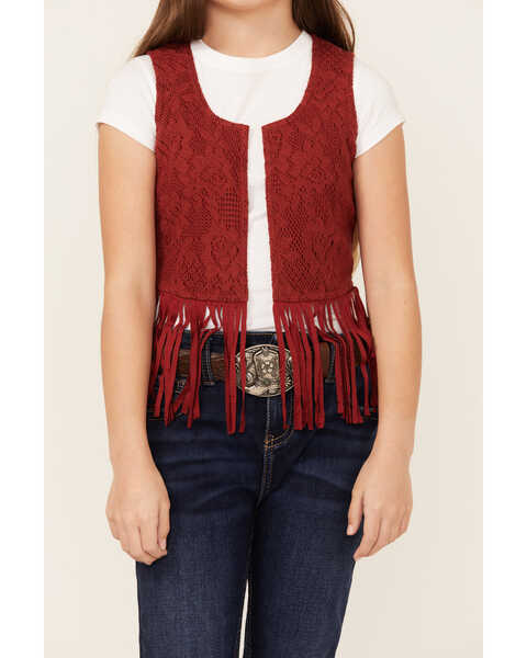 Image #3 - Shyanne Girls' Fringe Lace Vest, Brick Red, hi-res