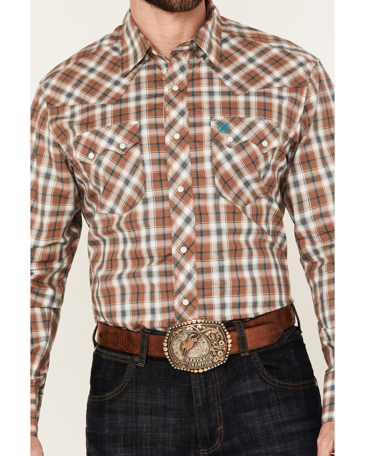 Image #3 - Wrangler Retro Men's Plaid Print Long Sleeve Snap Western Shirt, Brown, hi-res