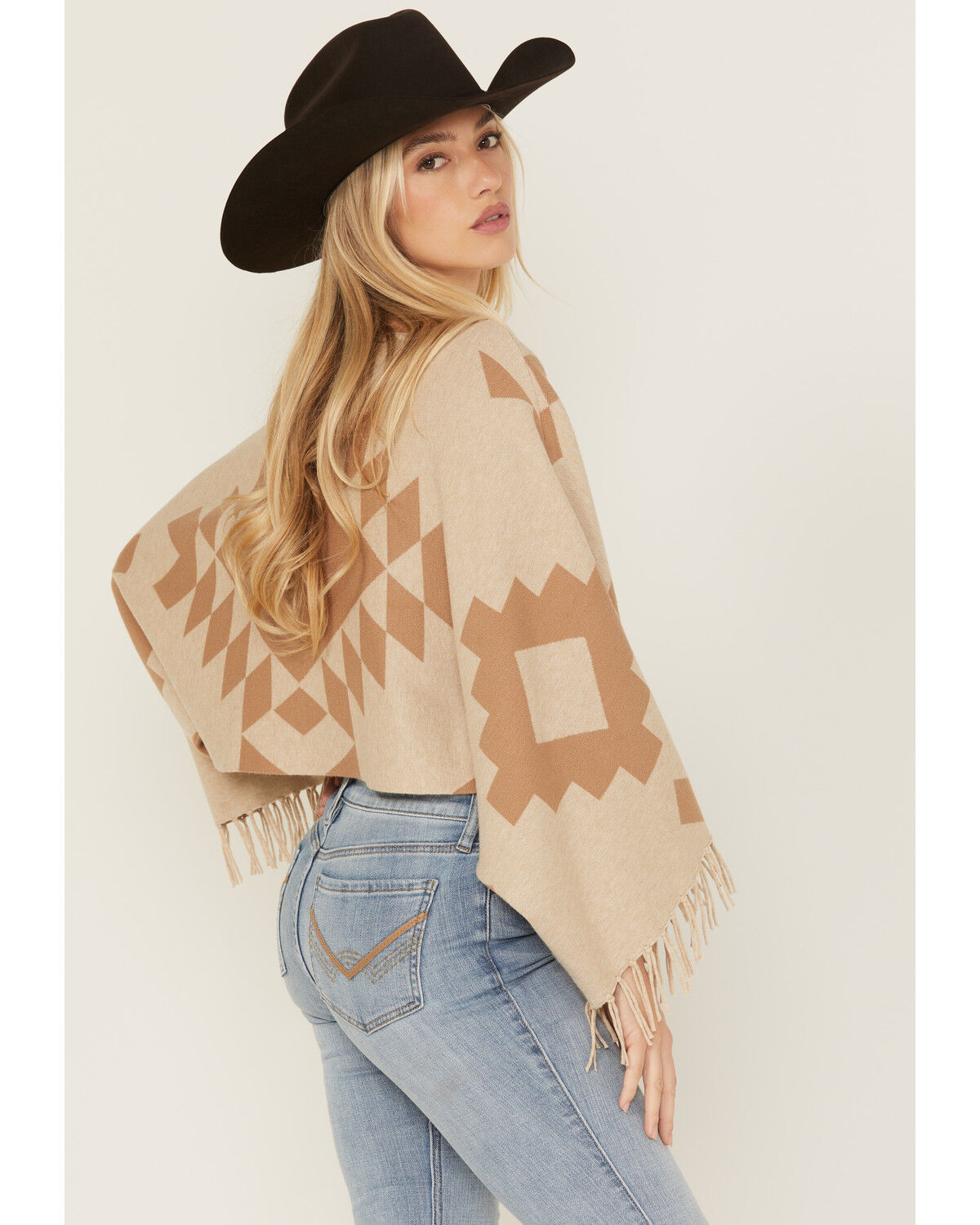 Image #4 - Ariat Women's Southwestern Print Sweater Poncho, Oatmeal, hi-res